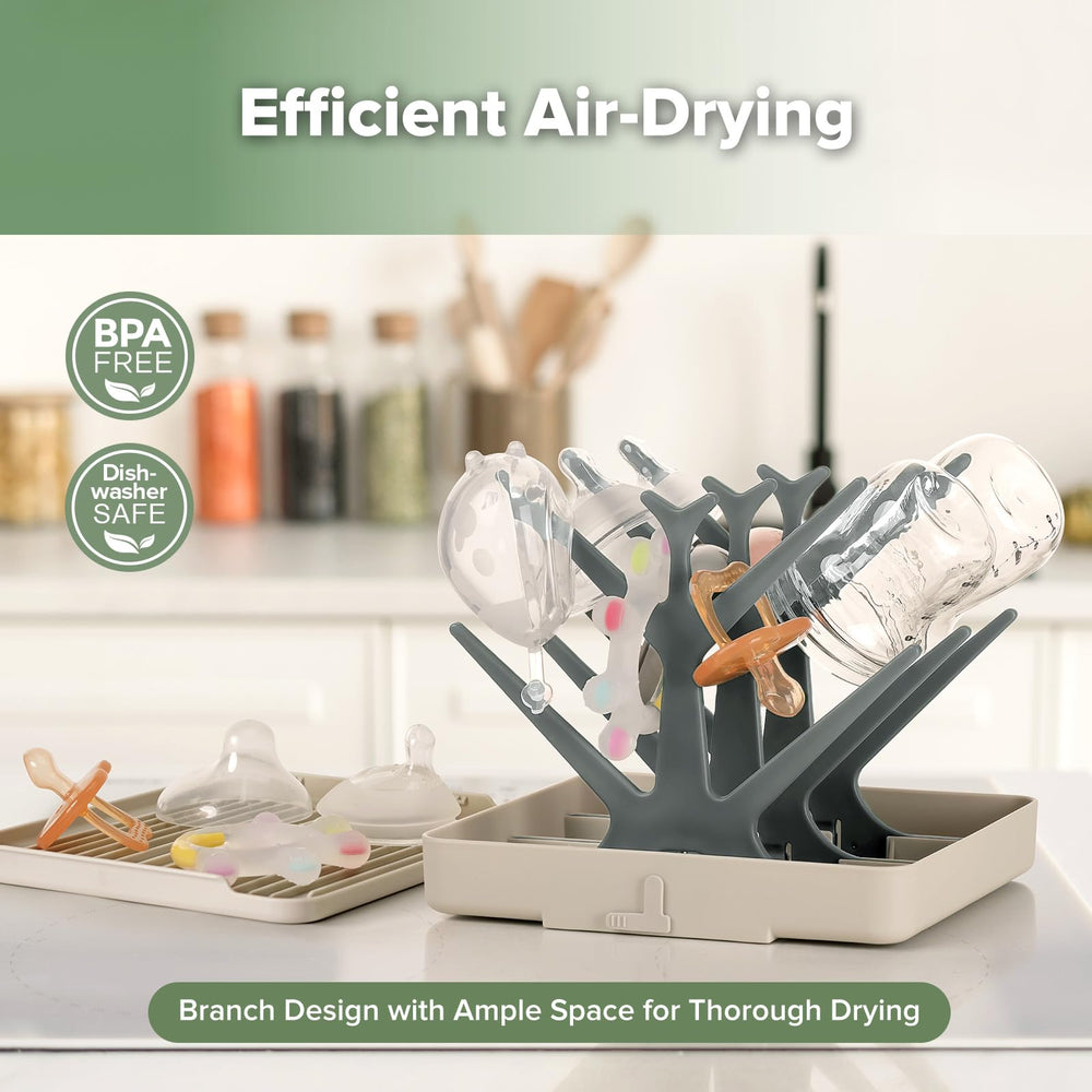 Haakaa bottle drying tree branch design promotes airflow for faster, even drying.