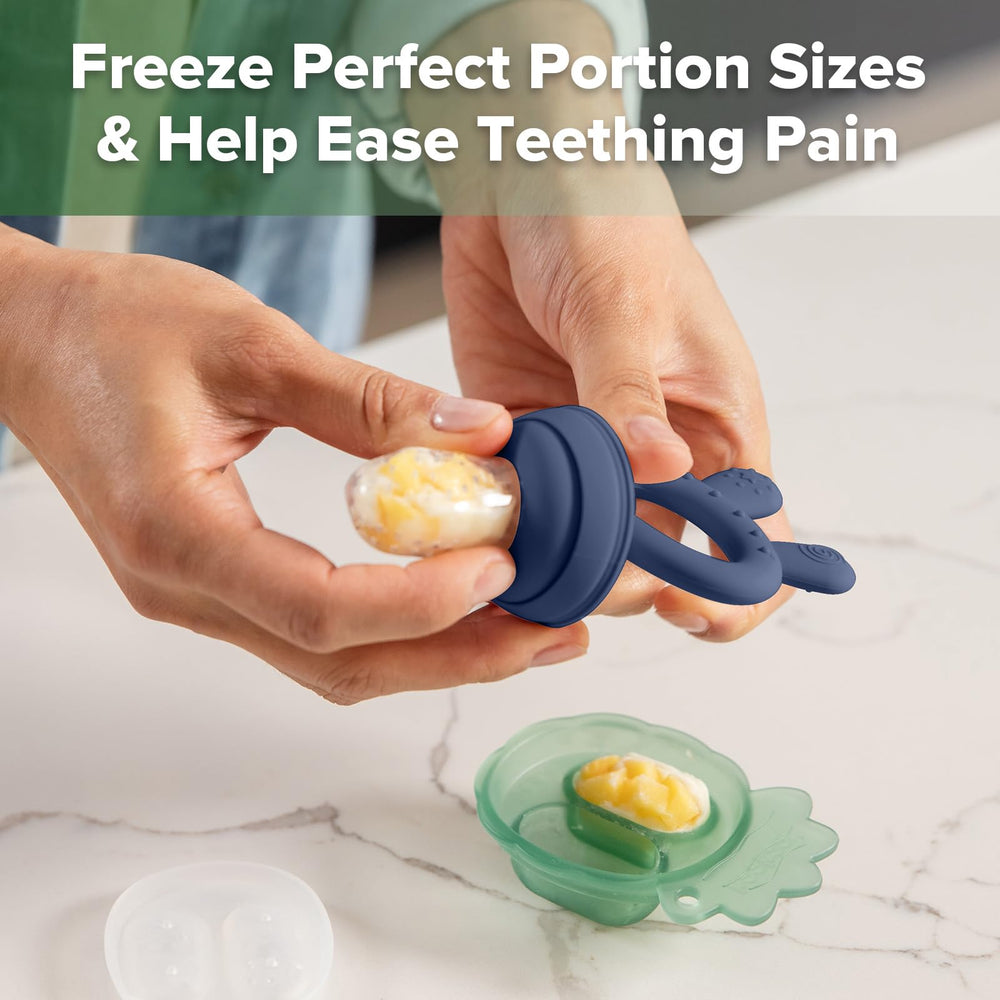 Haakaa BPA-free silicone feeder in steel blue for gentle teething use