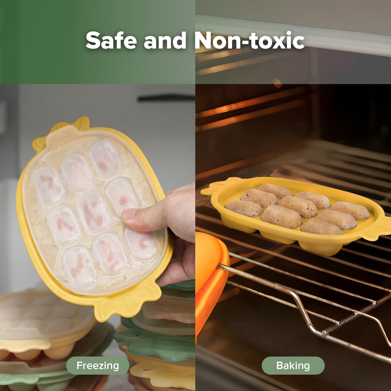 Haakaa BPA-free silicone material showcases safe baby storage and feeding.