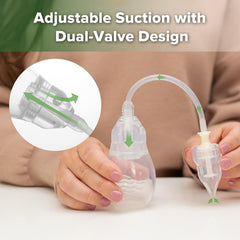 Haakaa bulb syringe for babies provides adjustable, comfortable suction.