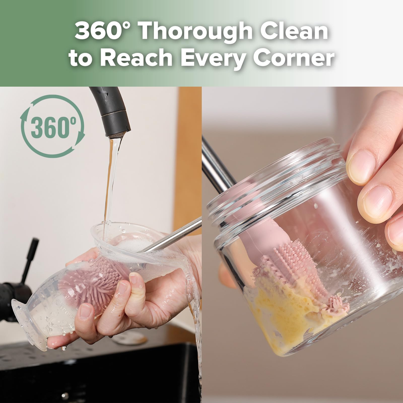 haakaa Cleaning Brush 360° cleaning reaches every corner of containers.