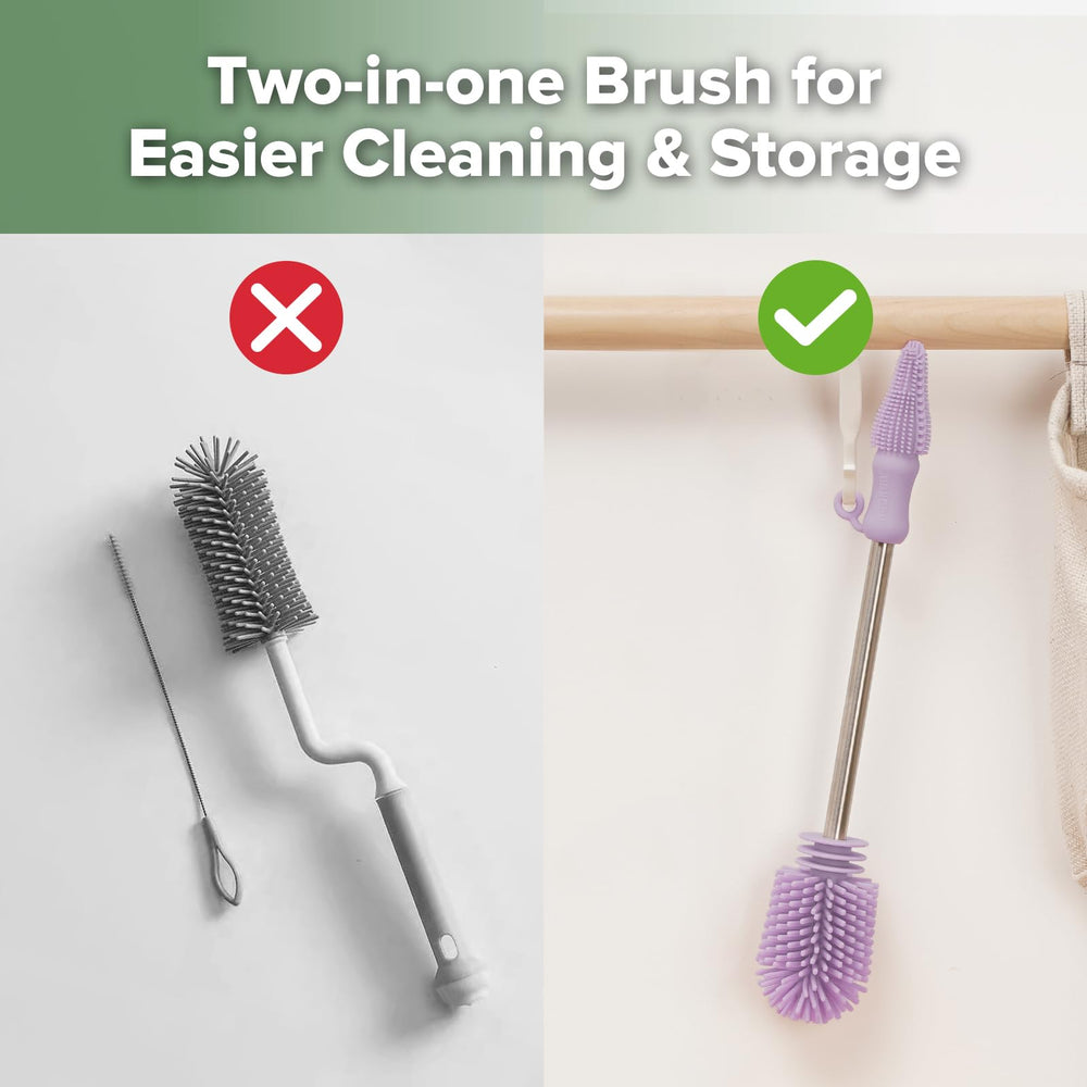 Haakaa cleaning brush for milk collectors, angled head target corners.