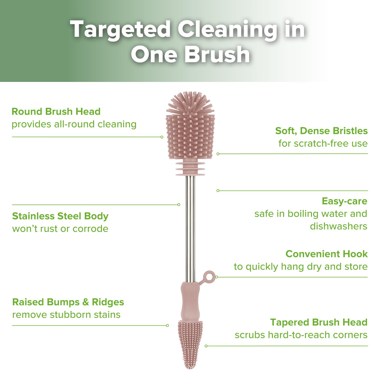 haakaa Cleaning Brush soft silicone bristles are BPA-free and gentle.