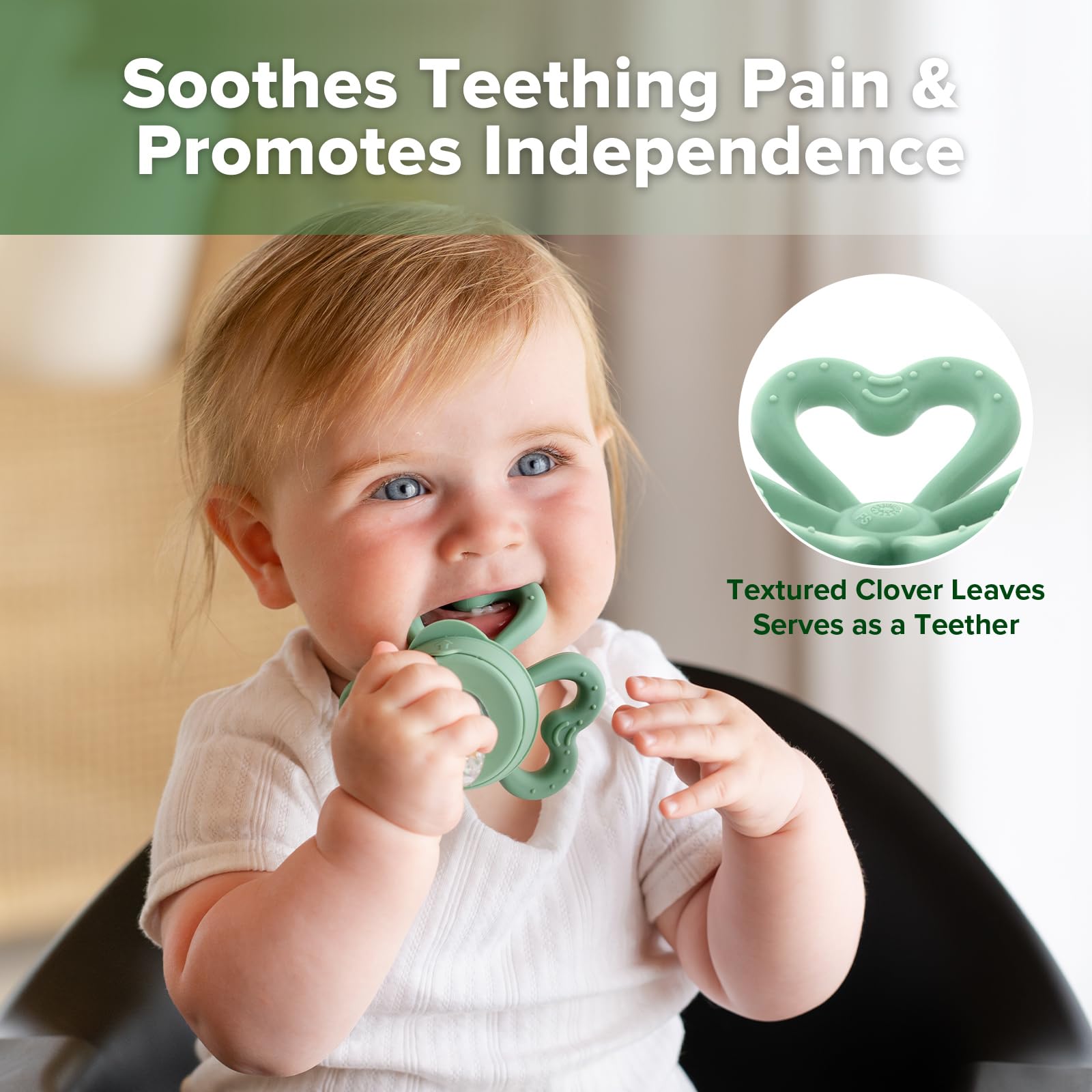 Haakaa Clover textured leaves aid sensory play during feeding.