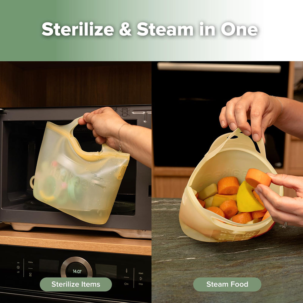 Haakaa compact microwave bag with top handle for safe removal.