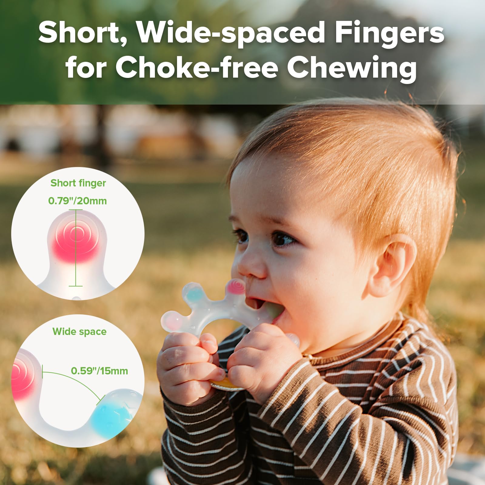 Haakaa Dinky Digits teether can be frozen for cooling relief.