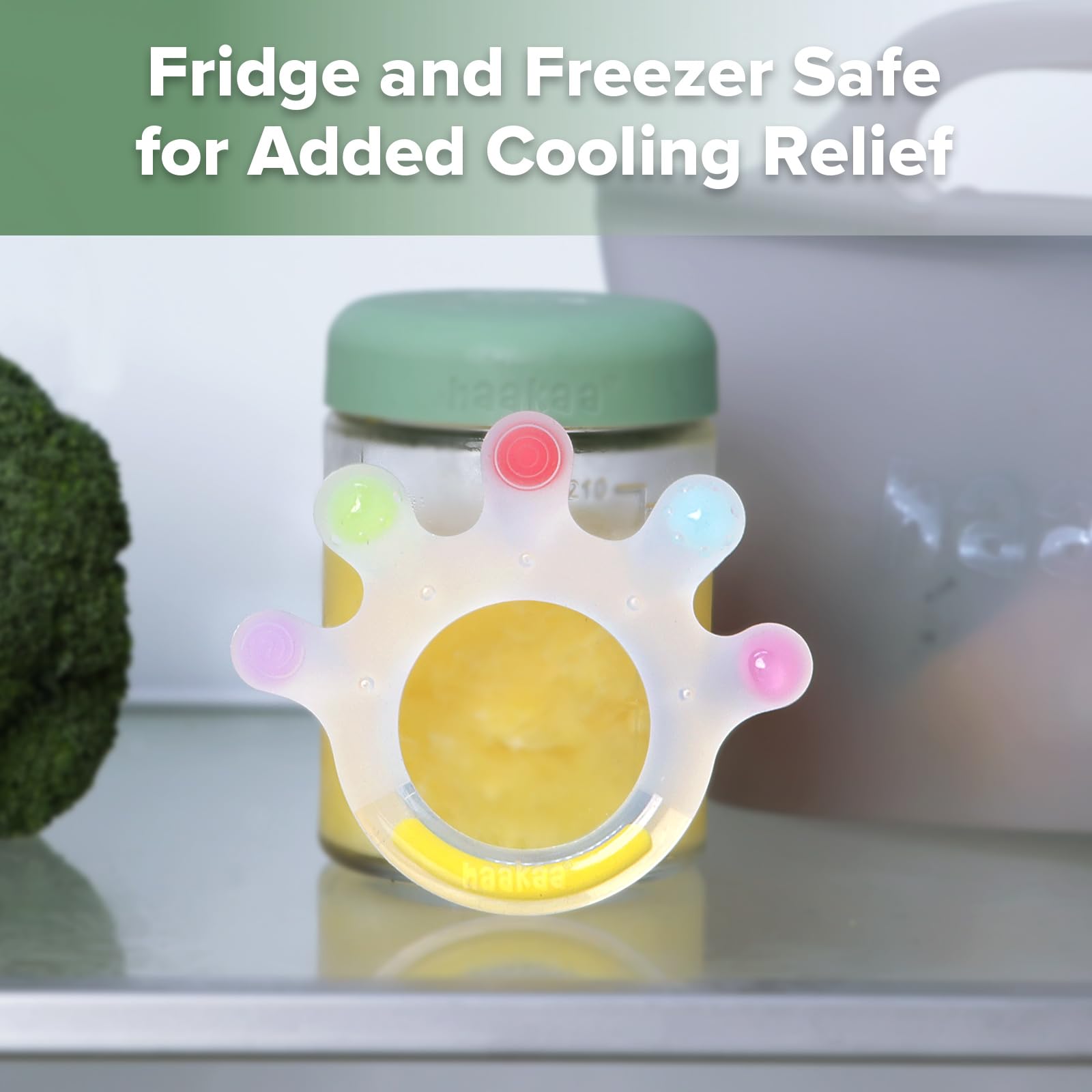 Haakaa Dinky Digits teether is dishwasher-safe for quick cleanup.
