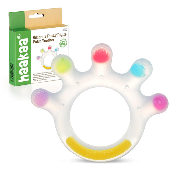 Haakaa Dinky Digits teether front view for gentle gum soothing with varied textures.