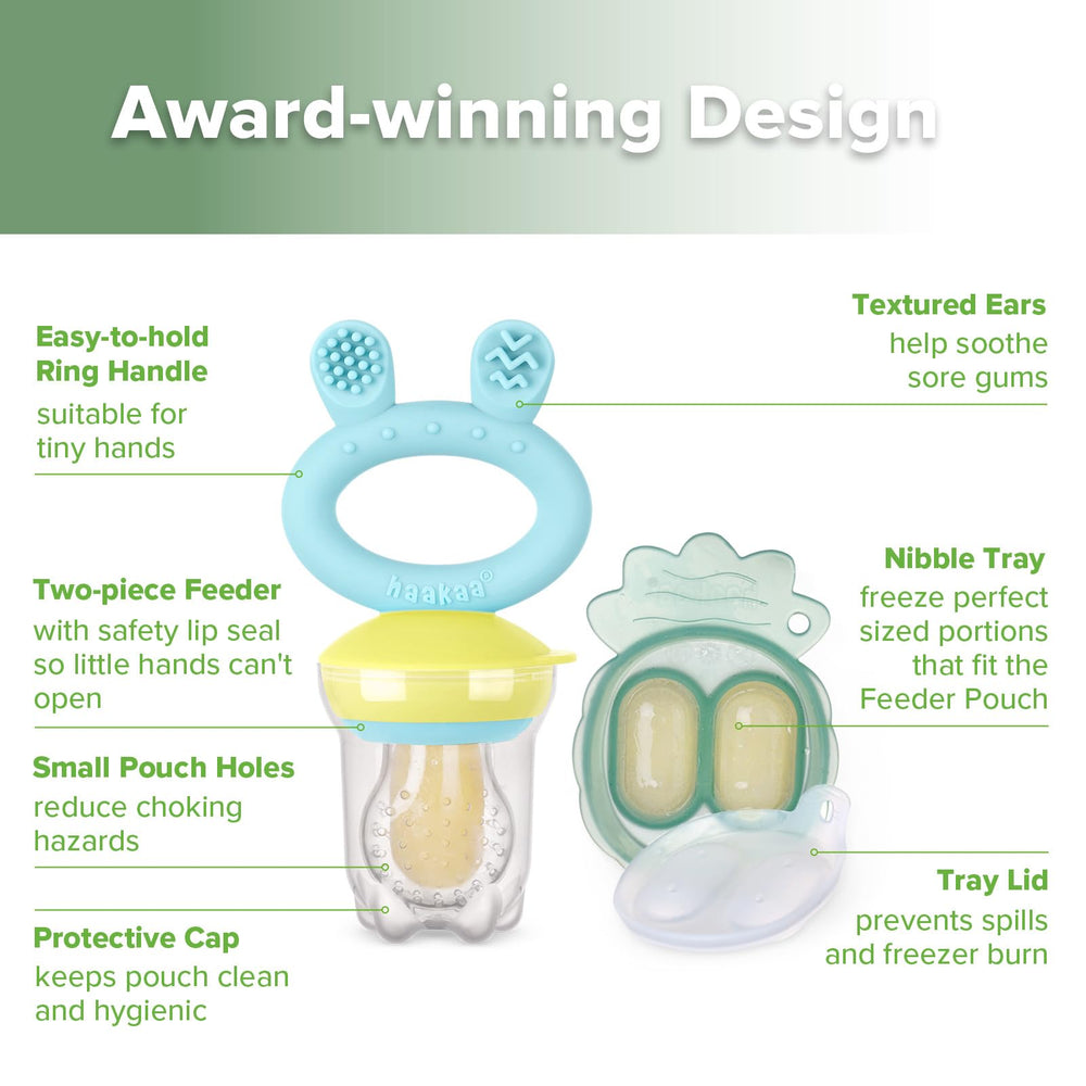 Haakaa easy-hold ring on feeder proves easy for little hands.