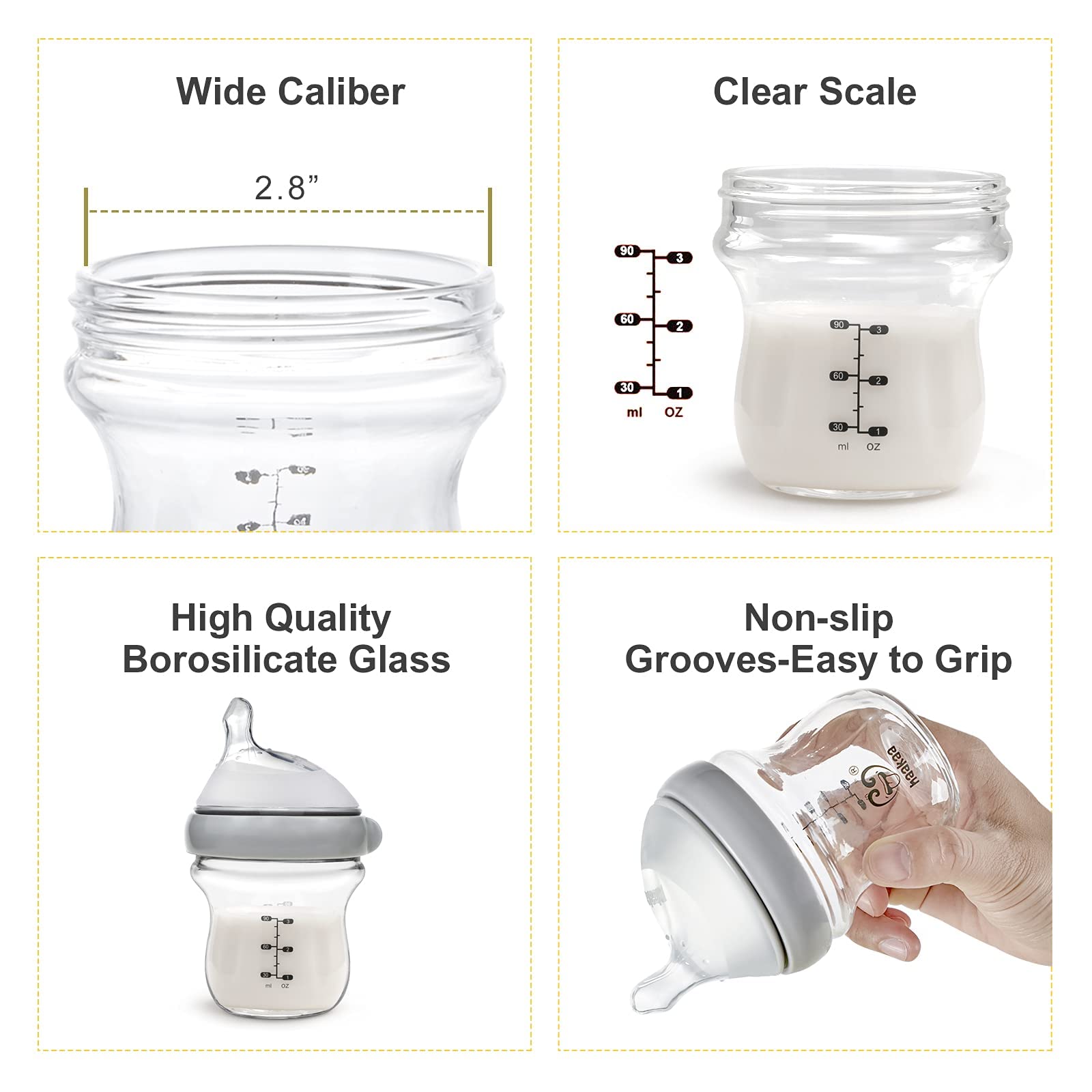 haakaa Gen.3 borosilicate glass is temperature resistant and safe for heating or freezing.