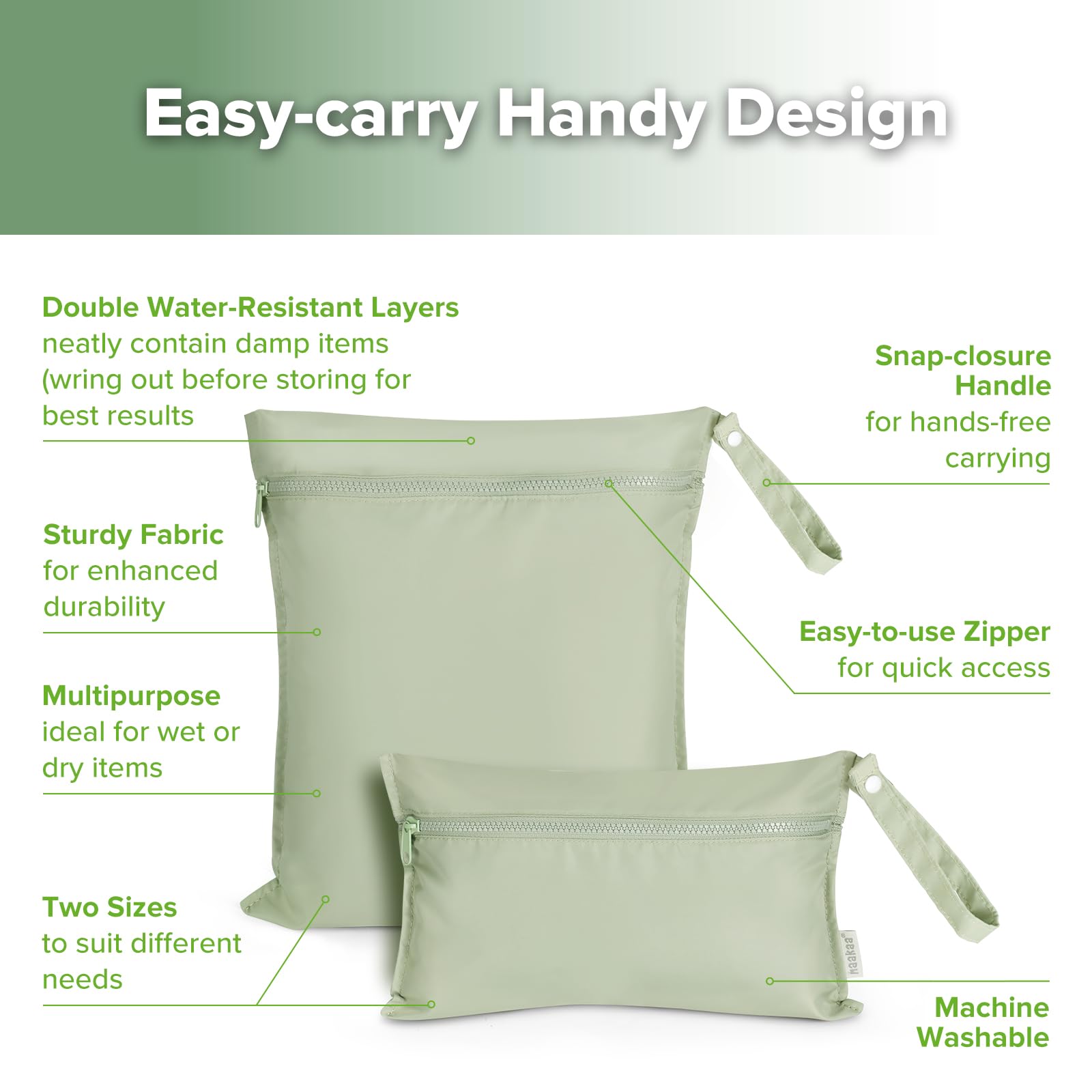 haakaa grass wet bag snap handle offers easy carrying and drying after use