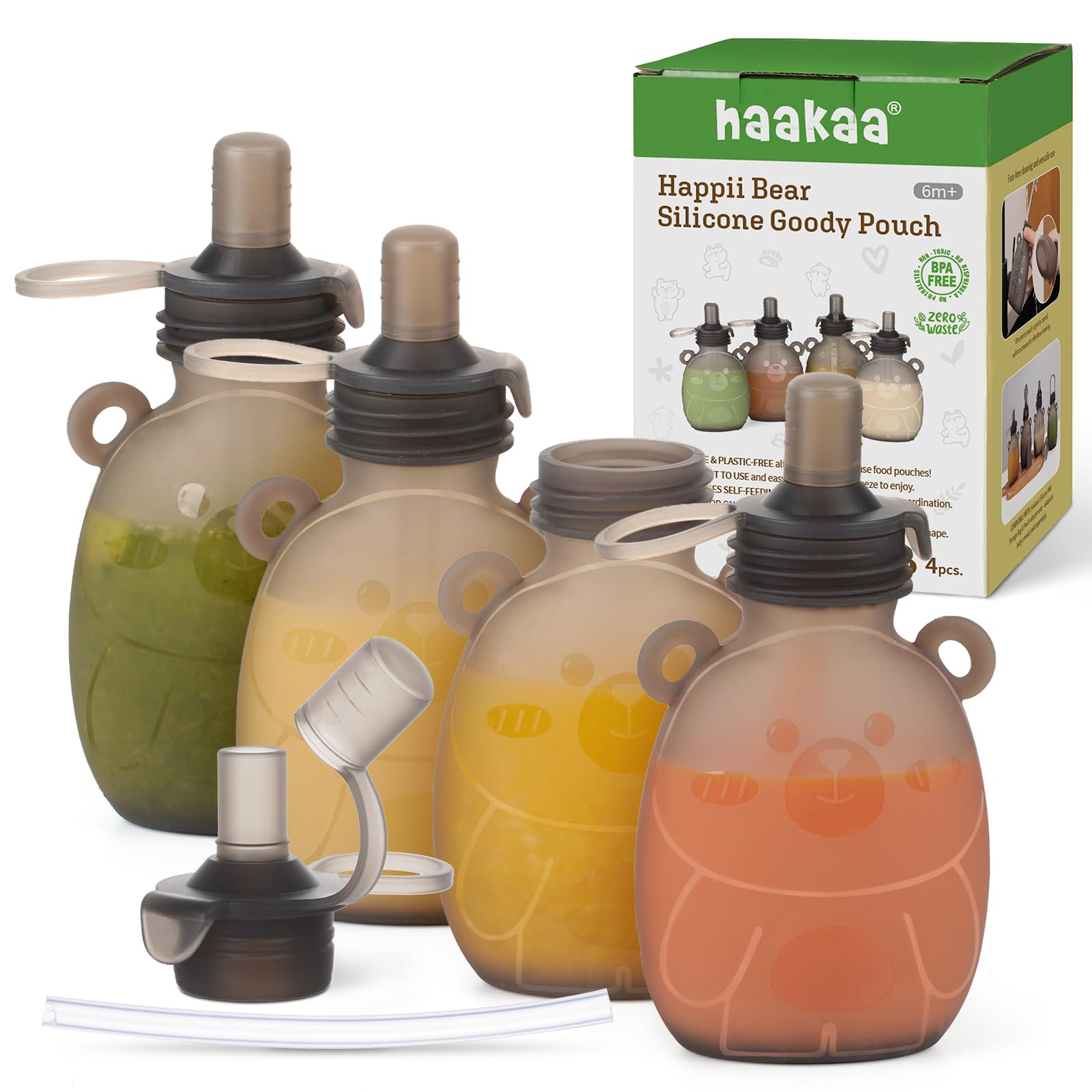 Haakaa Happii Bear pouch front view with kid-friendly bear design.