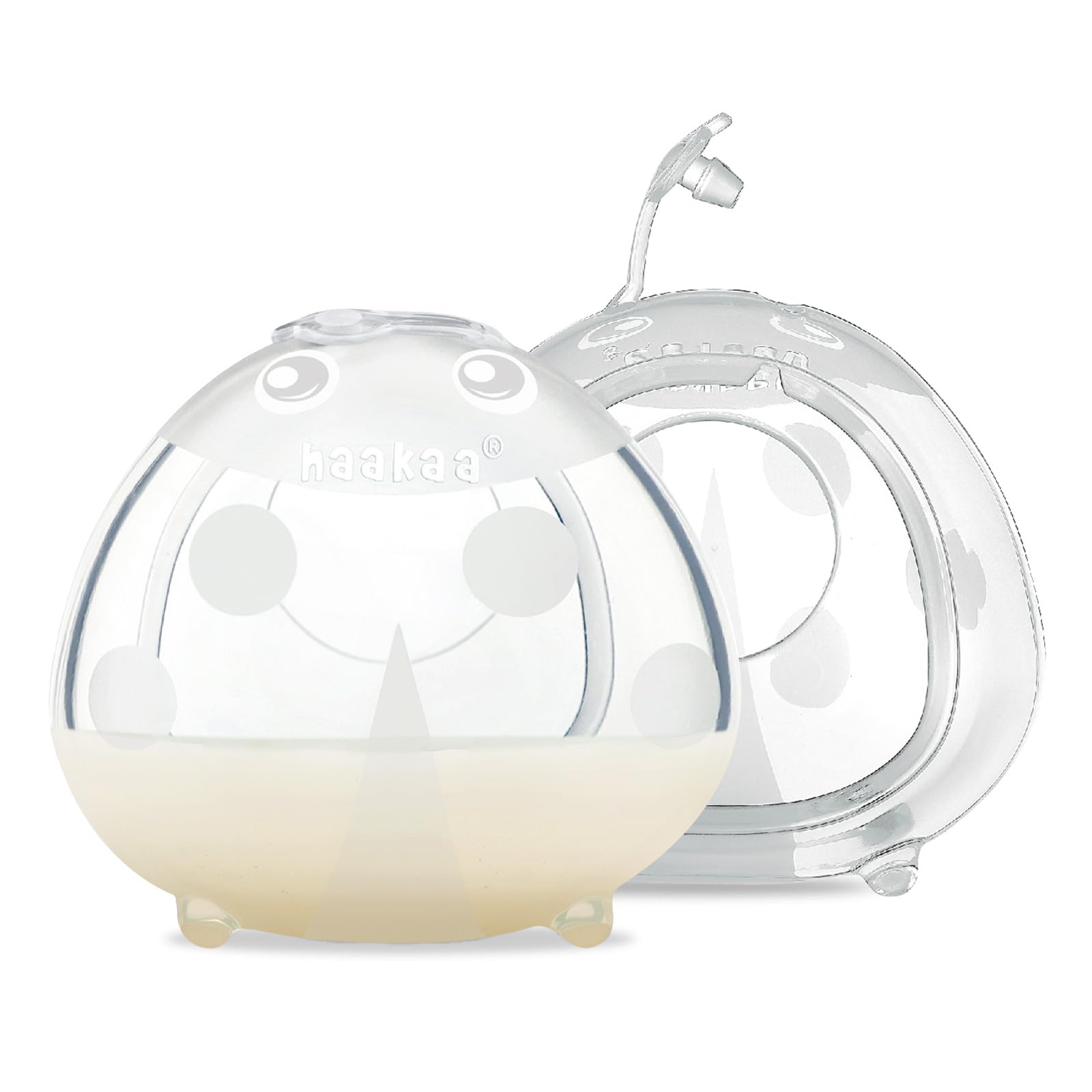 Haakaa Ladybug Milk Collector worn inside the bra for discreet let-down collection.