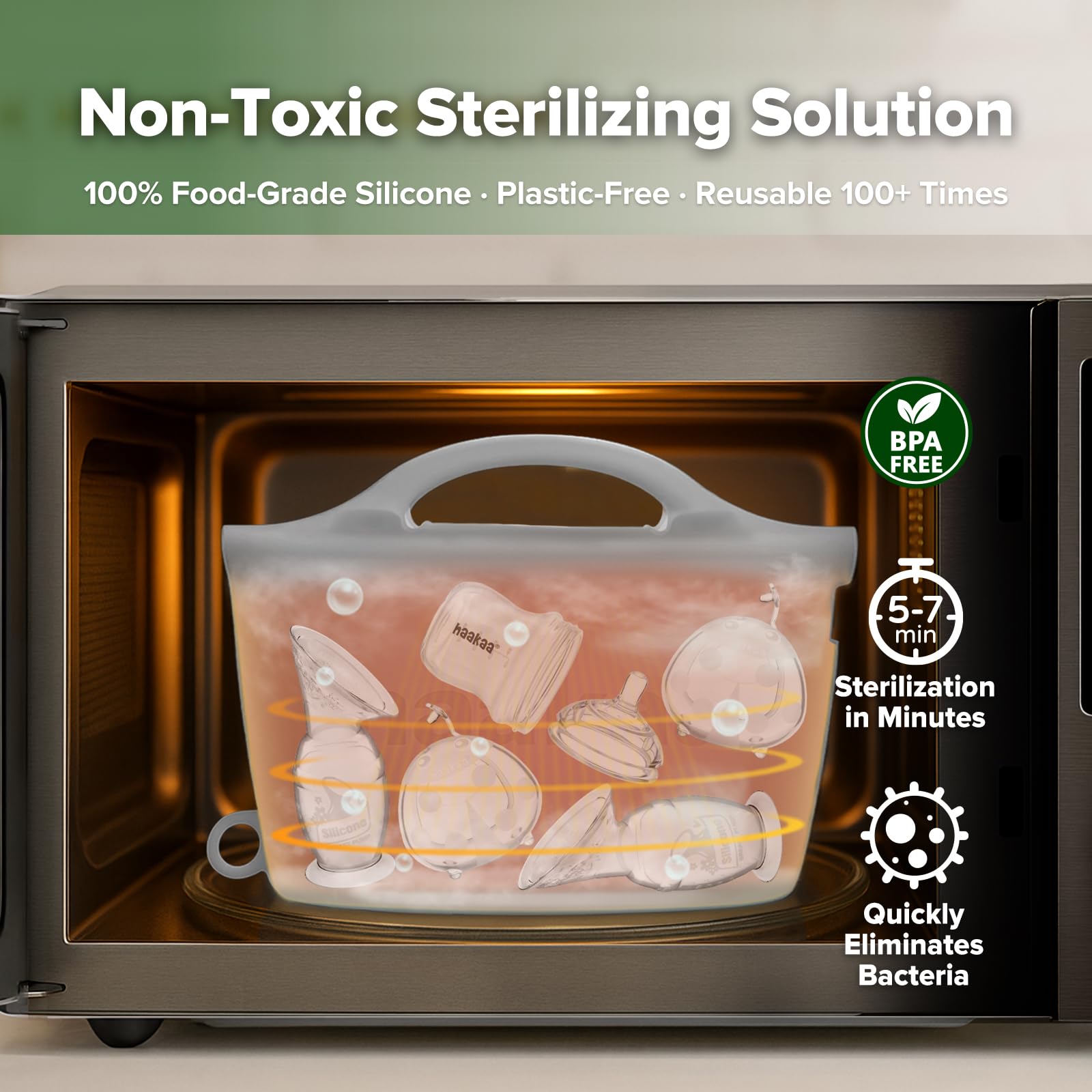 Haakaa large 2000ml sterilizer bag holding multiple items.