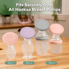 Haakaa lid cap fits snugly over flange on Gen 1–3 pumps.