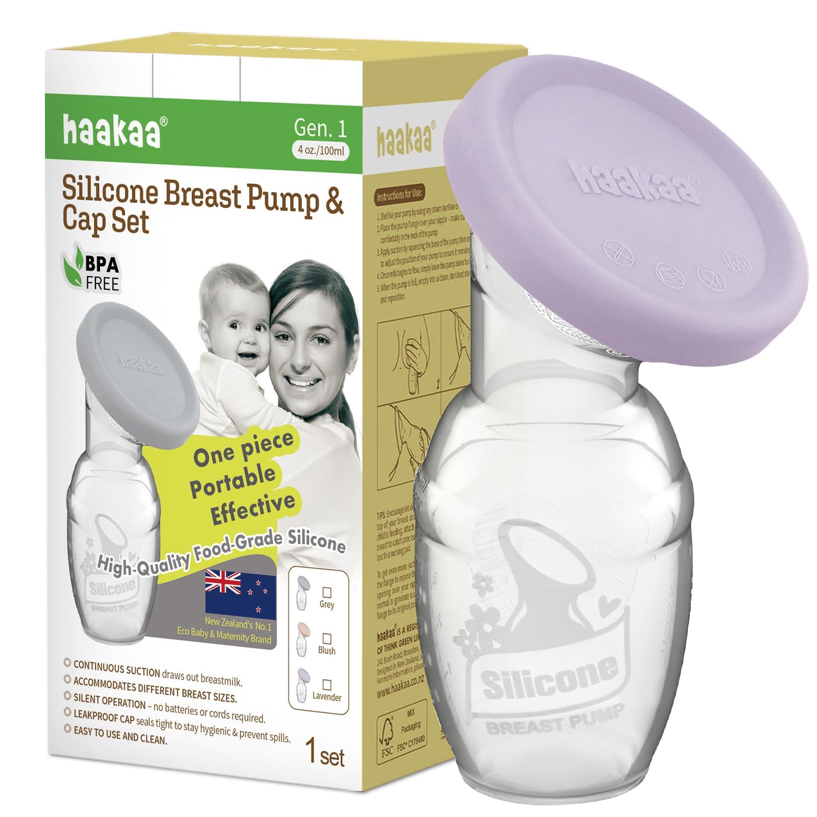 haakaa manual breast pump with lavender cap for convenient letdown capture