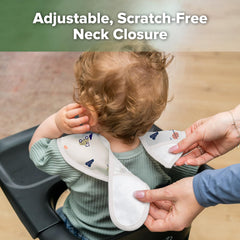 haakaa Mess Proof Baby Bib adjustable-neck ensures gentle, secure fit as babies grow.