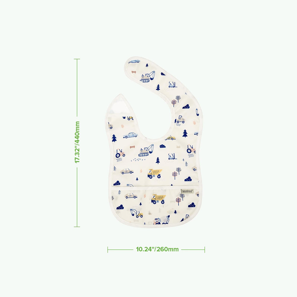 haakaa Mess Proof Baby Bib Construction Crew and Dino Land design appeal.
