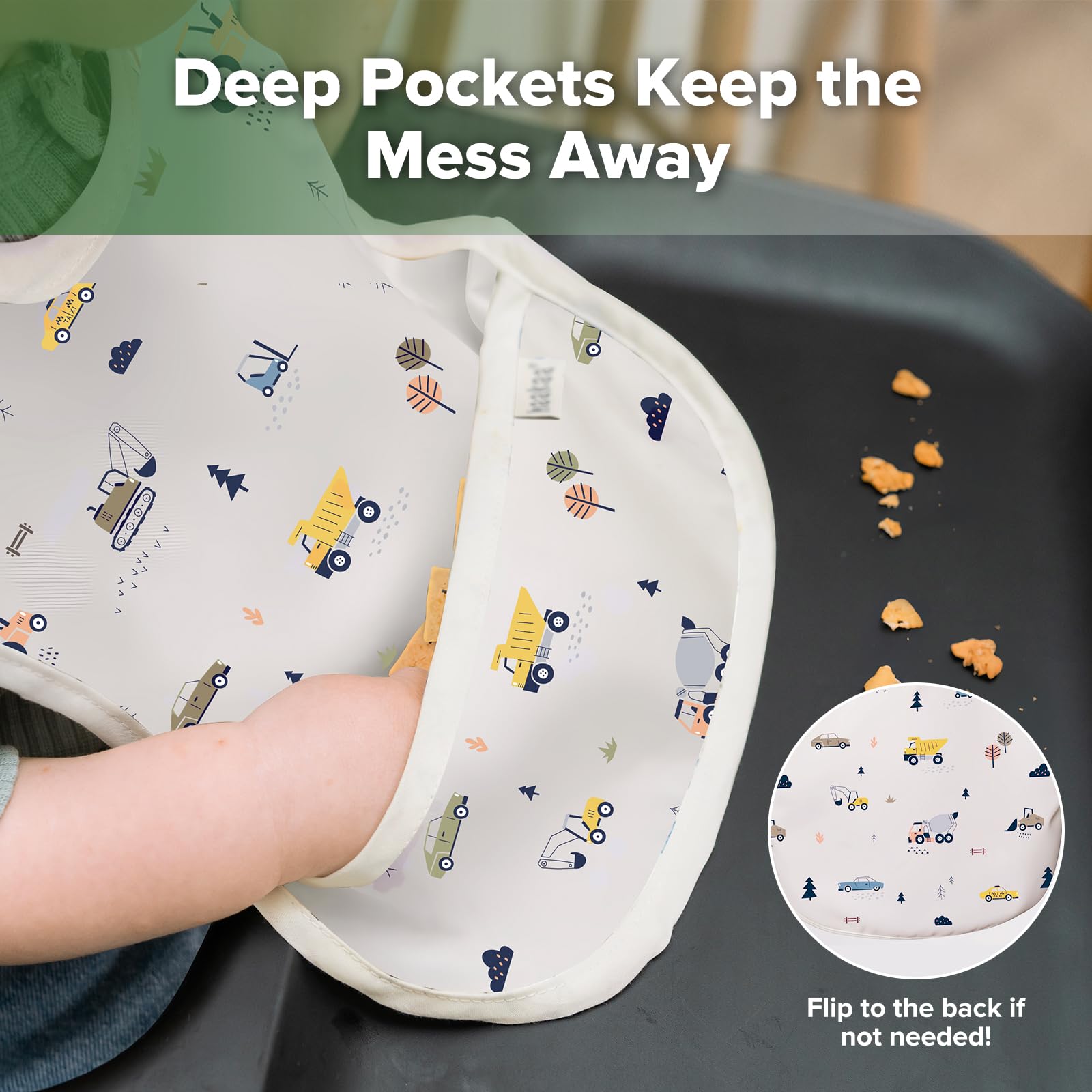 haakaa Mess Proof Baby Bib machine-washable and quick-drying after meals.