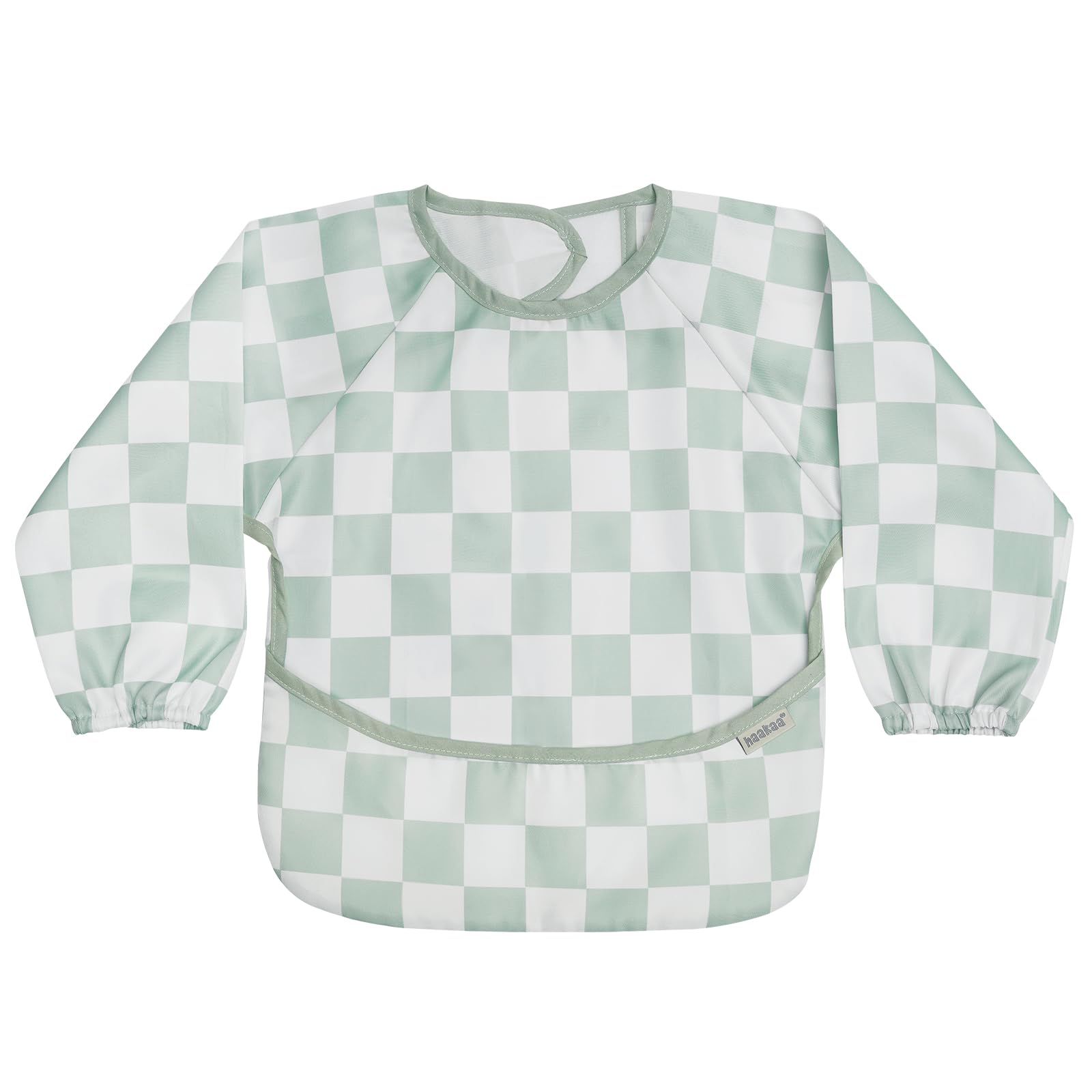 Haakaa mess-proof long sleeve bib with full-coverage design keeps clothes clean during meals.