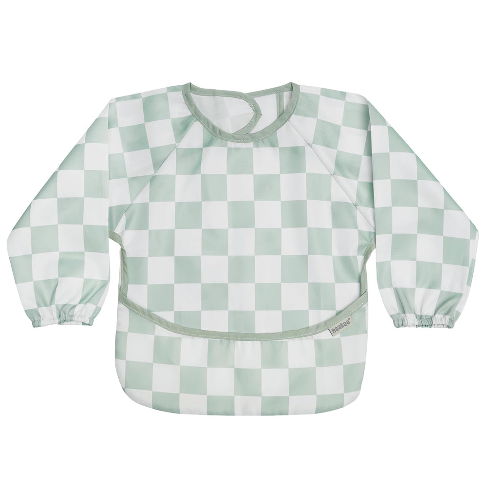 Haakaa mess-proof long sleeve bib with full-coverage design keeps clothes clean during meals.