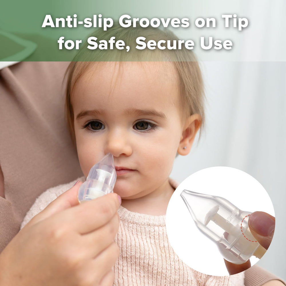 Haakaa nasal aspirator offers adjustable suction for newborns to toddlers.
