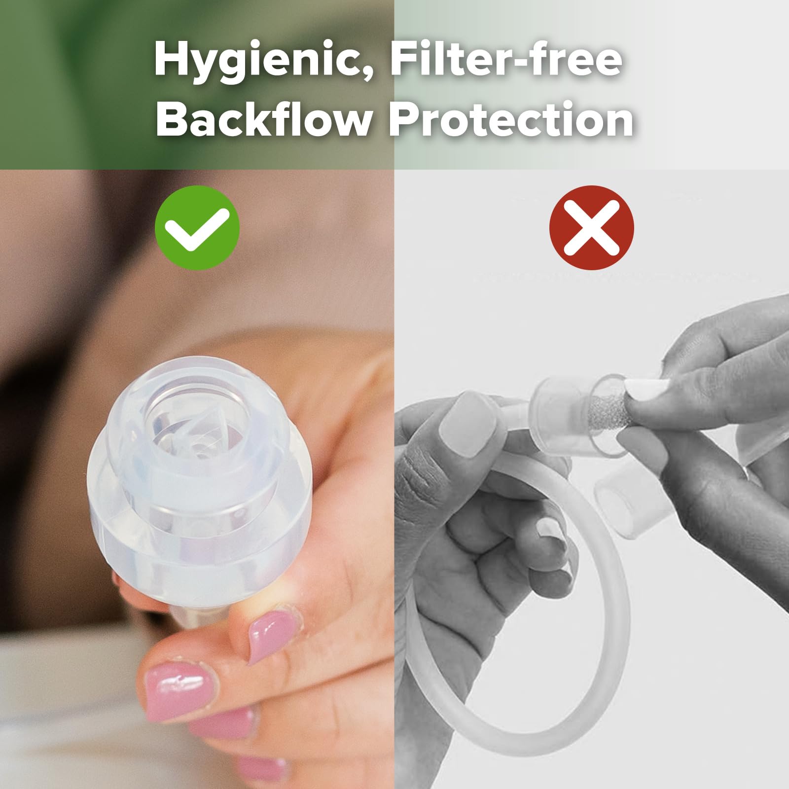 Haakaa nasal aspirator easily disassembles for thorough cleaning.