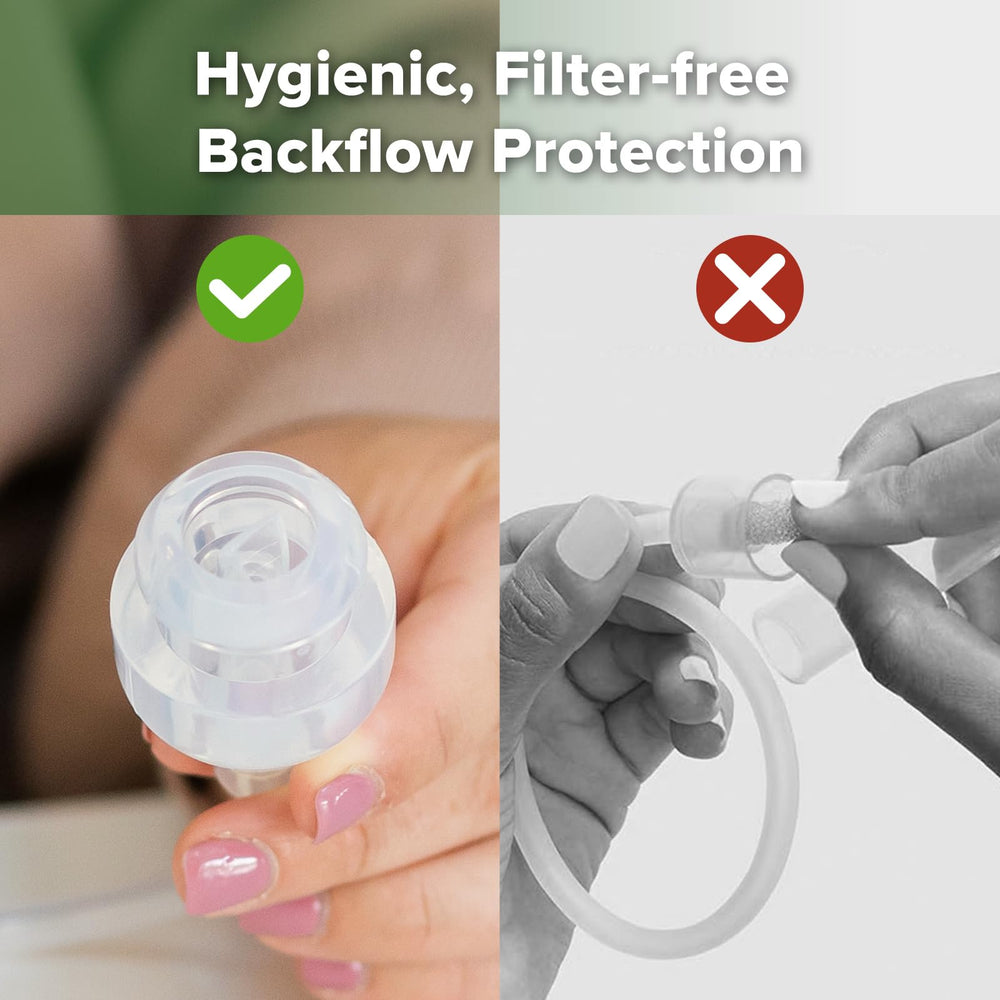 Haakaa nasal aspirator easily disassembles for thorough cleaning.