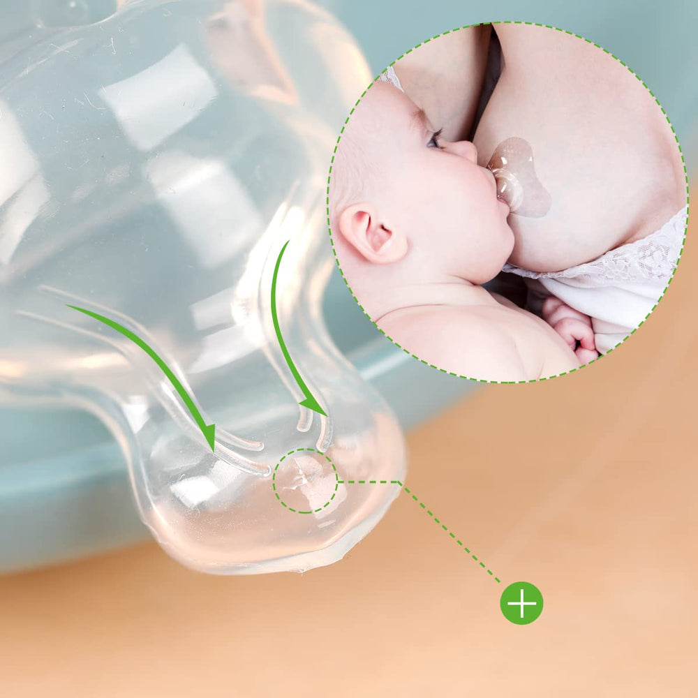 Haakaa shield extended teat protects nipples while feeding.