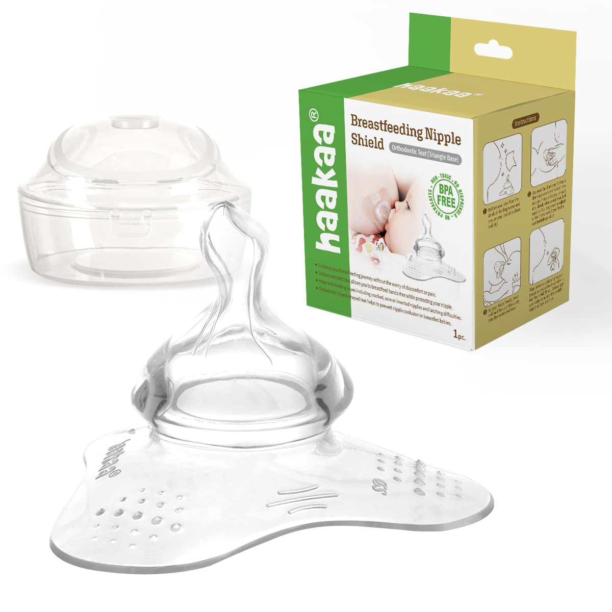 Haakaa Nipple Shield with orthodontic teat supports comfortable latch for babies.