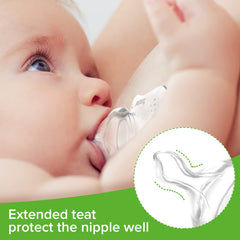 Haakaa nipple shield triangle base enhances skin-to-skin contact during feeds.