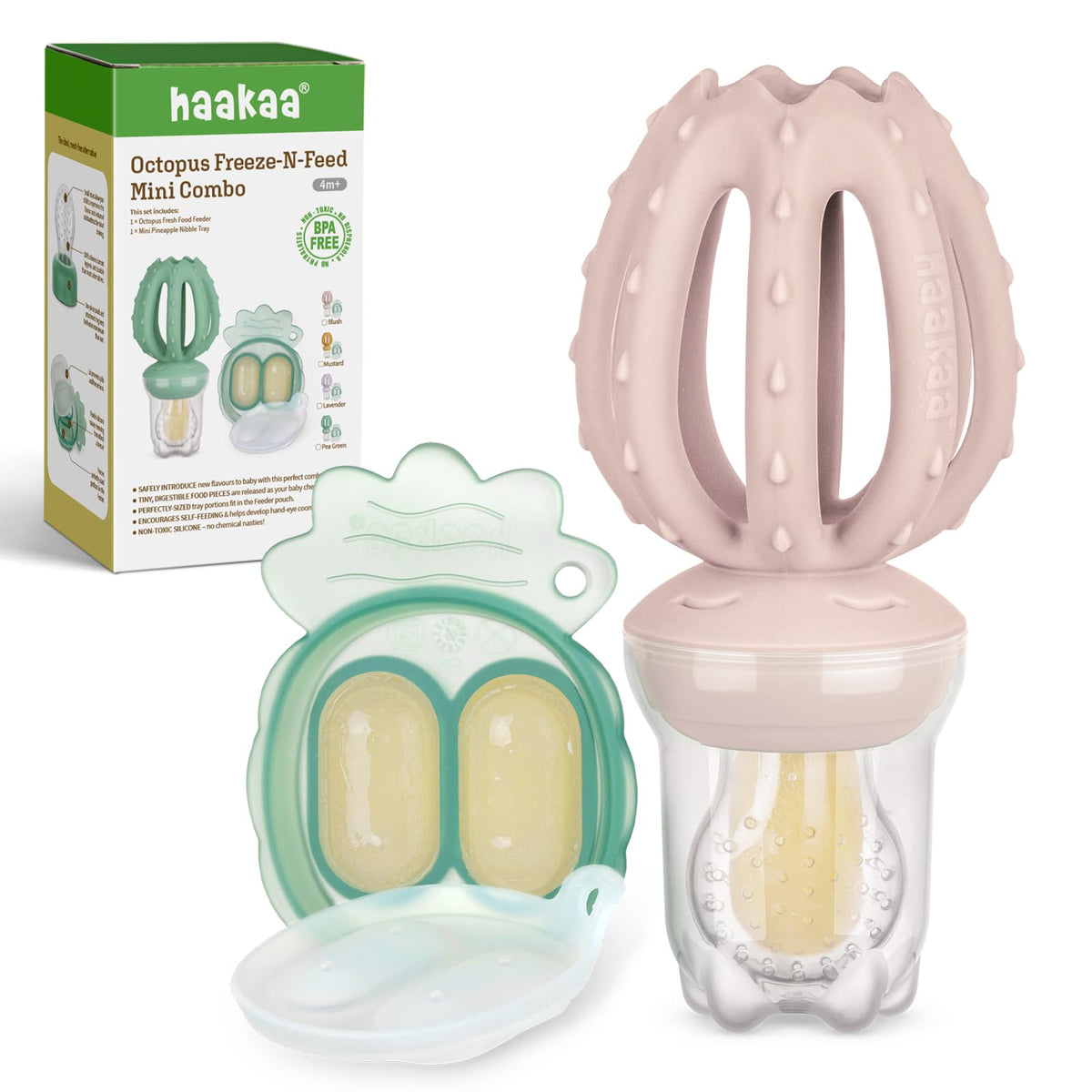 Haakaa Octopus Baby Feeder with soft pouch for safe self-feeding