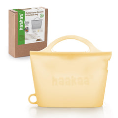 Haakaa On-The-Go bag with top handle for easy microwave use and transport.