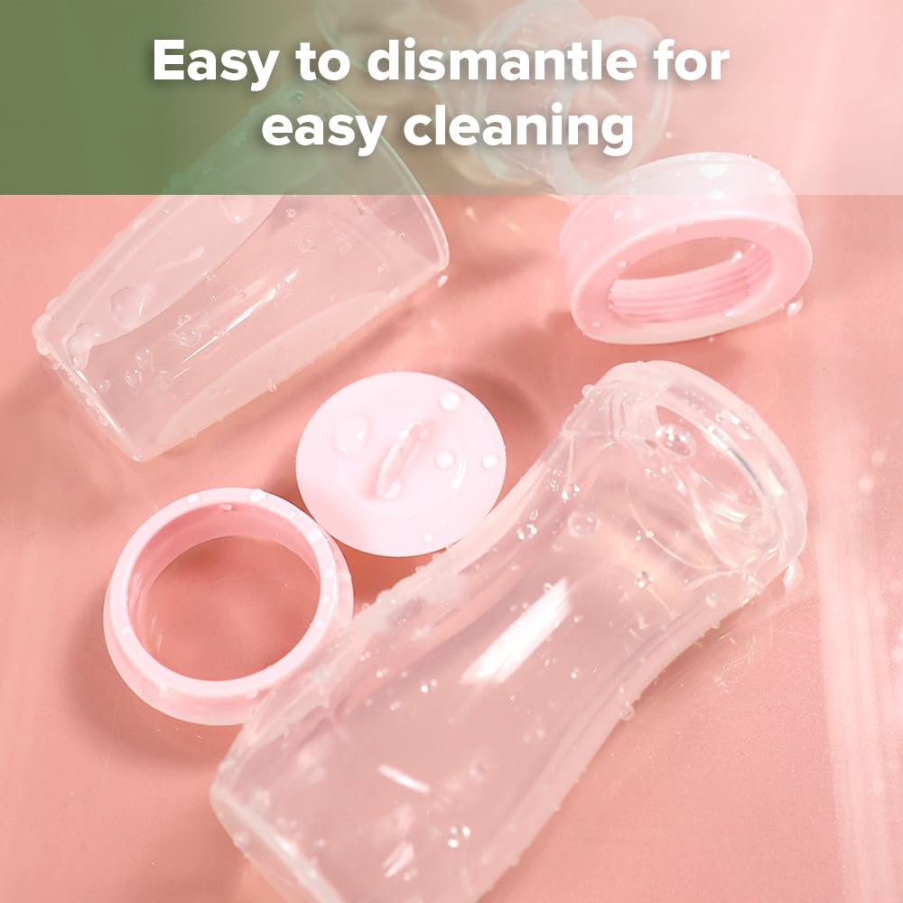 Haakaa peach-colored feeder supports on-the-go meals with puree, soup, or juice.
