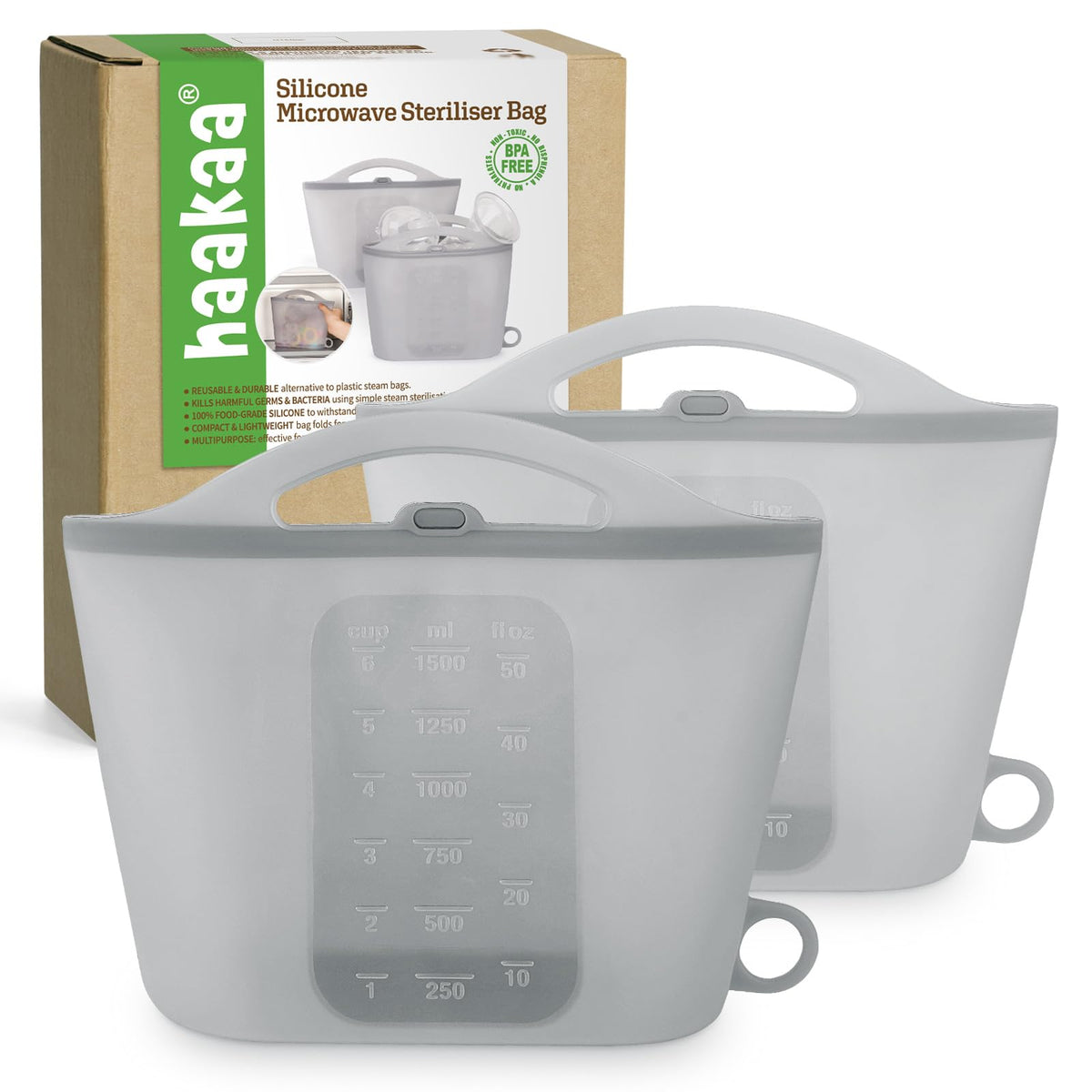 Haakaa On-The-Go sterilizer bag open and compact for travel sterilization.