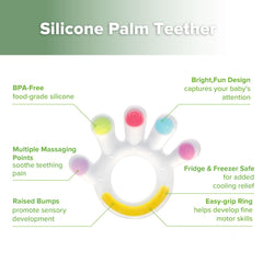 Haakaa Palm Teether features easy-grip ring for little hands.