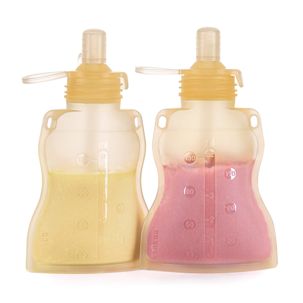 Haakaa Pouch yellow pack front view, a reusable feeding solution for on-the-go meals.