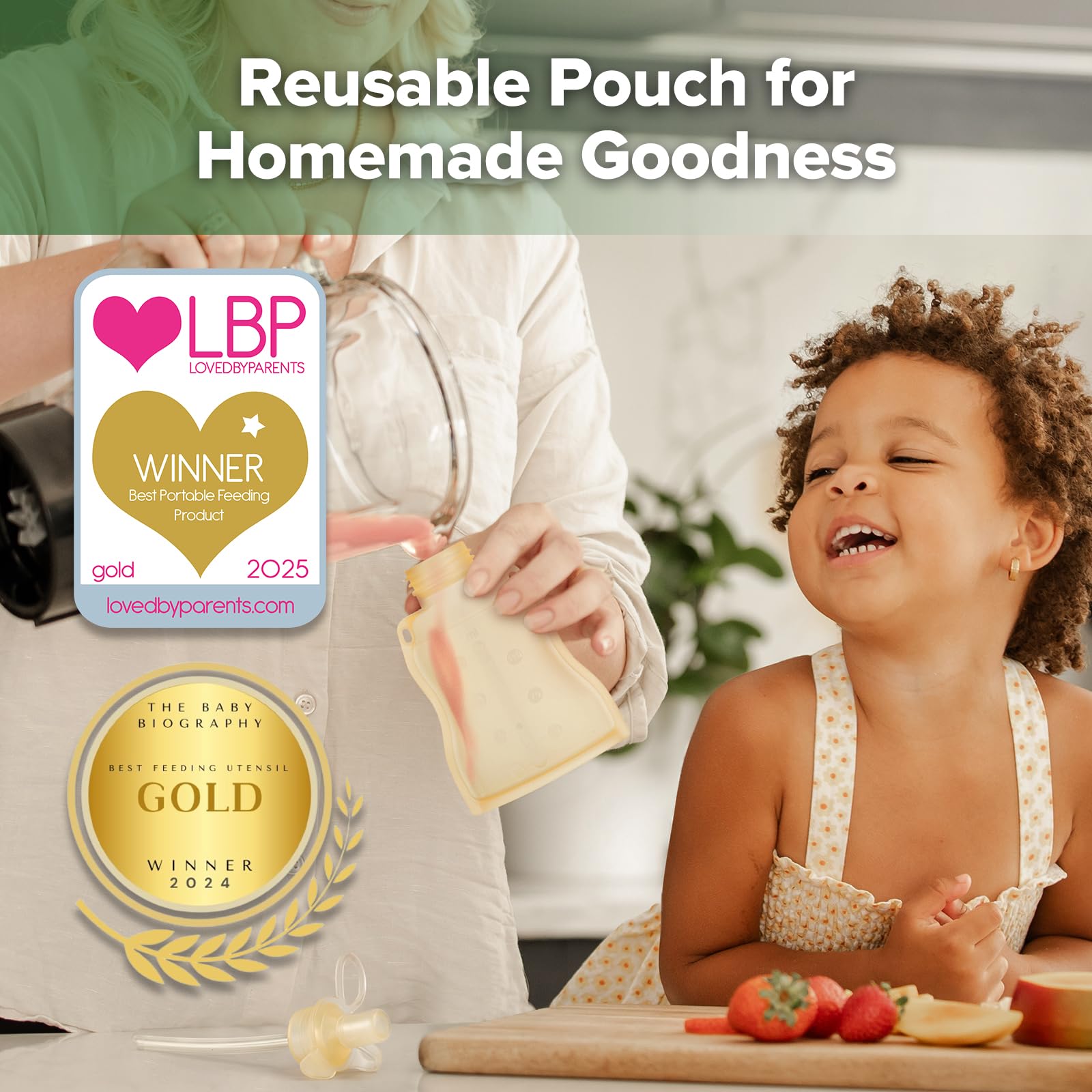 Haakaa Pouch yellow pack side view for portable, mess-free meals.