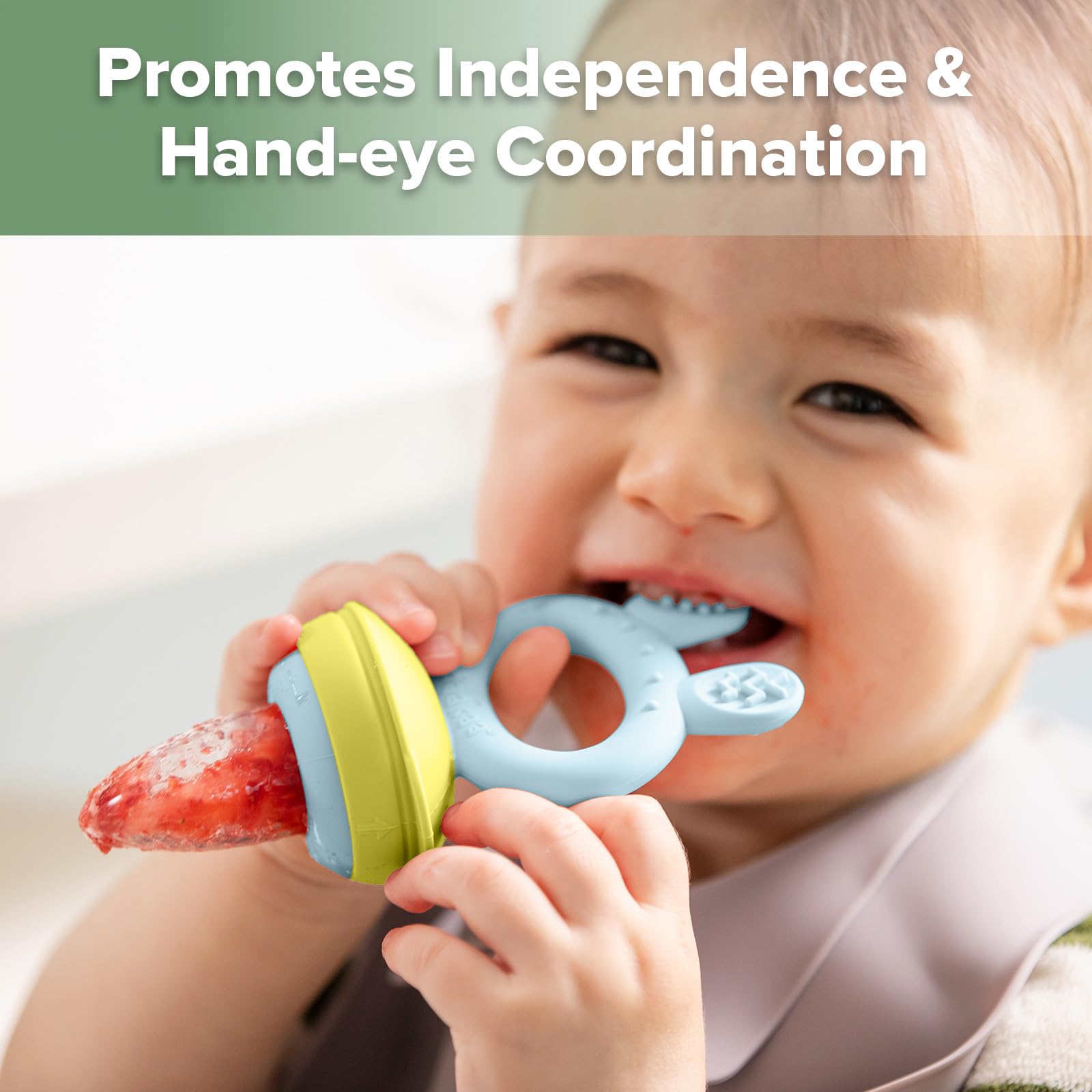 Haakaa raised rim design keeps the feeder closed during munching.