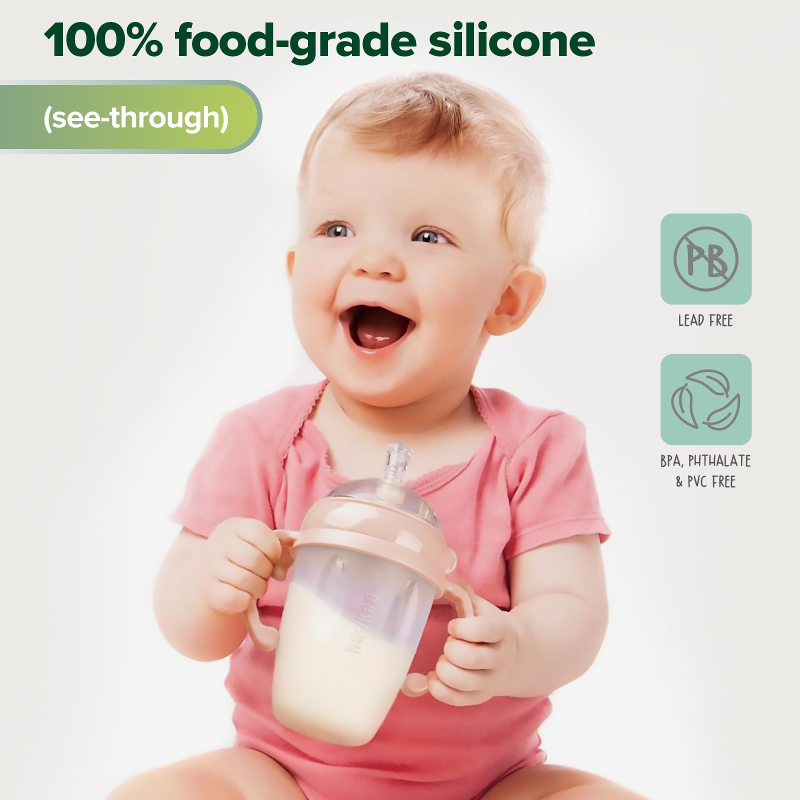 Haakaa see-through silicone shows contents for clear portion control.