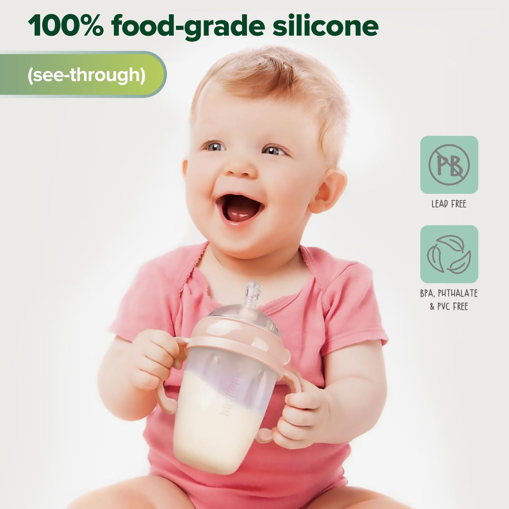 Haakaa see-through silicone shows contents for clear portion control.