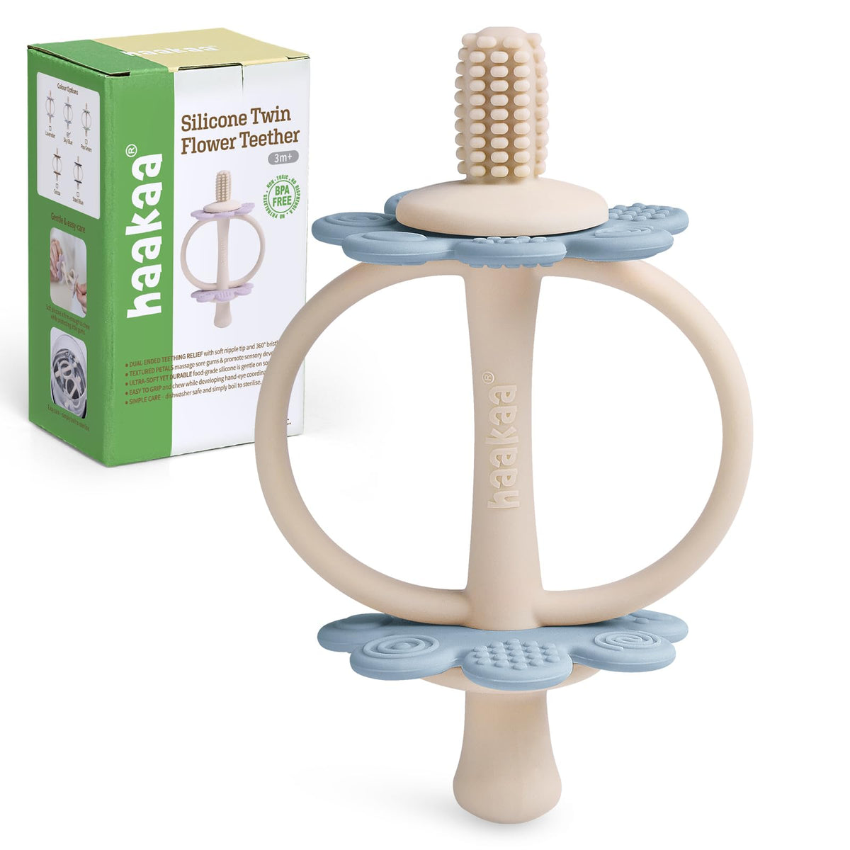 haakaa silicone baby teether toy with nipple end soothing gums