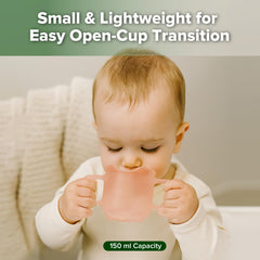 Haakaa training cup nose-cutout enables gentle sipping without tilting