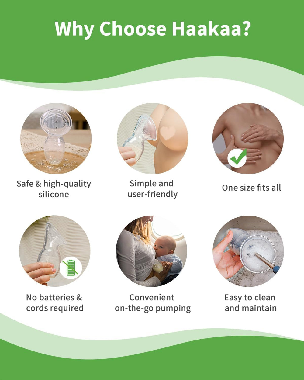 Haakaa silicone breast pump easy cleaning after use with quick rinse.