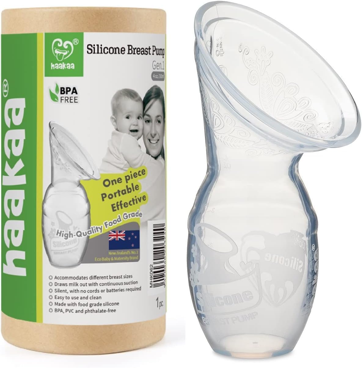 Haakaa silicone breast pump top view showing compact travel-friendly design.