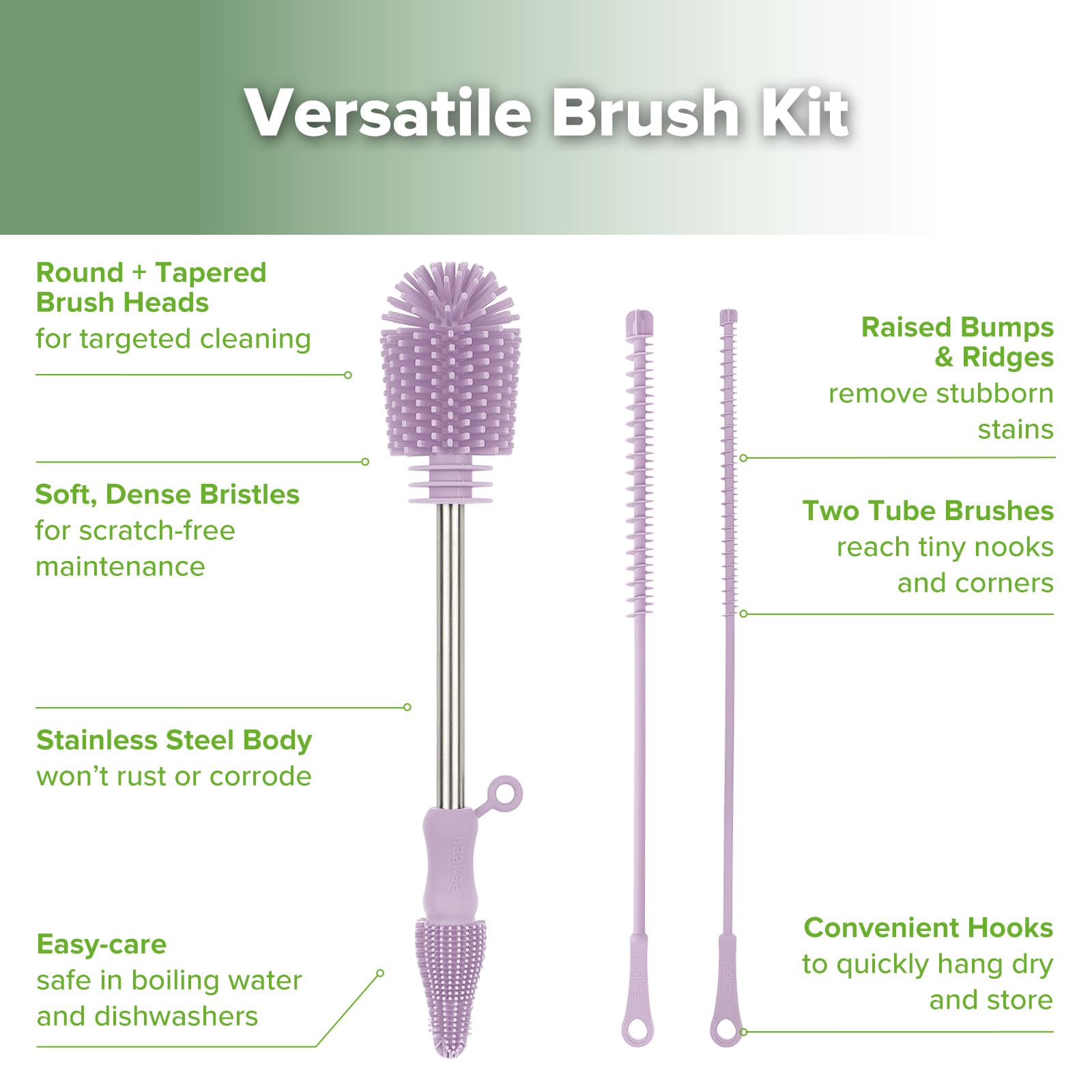 haakaa silicone bristles close-up showing soft durable scrubbers