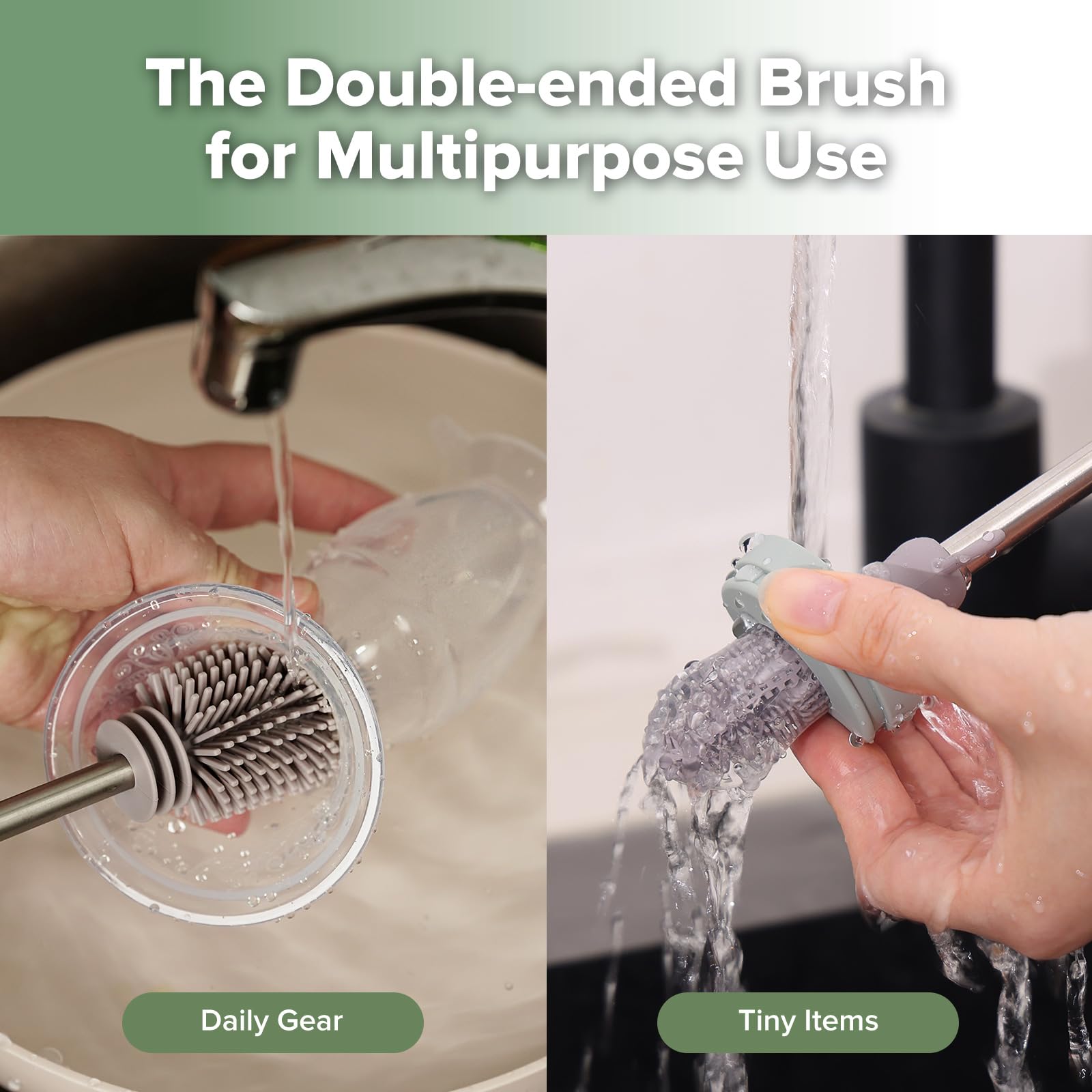 Haakaa angled brush head reaching tight corners on bottles and teats