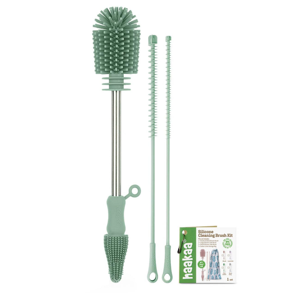 haakaa bottle brush with silicone bristles for easy bottle cleaning.