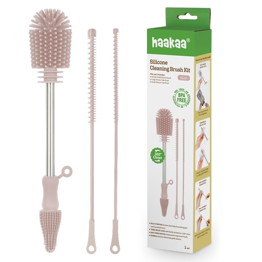 Haakaa double-ended bottle brush cleans bottles and parts thoroughly.