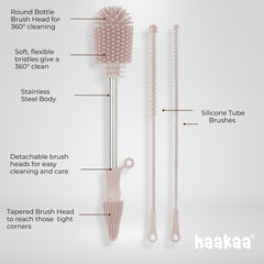Haakaa Silicone Cleaning Brush Kit tube brushes; gentle edges for narrow openings.